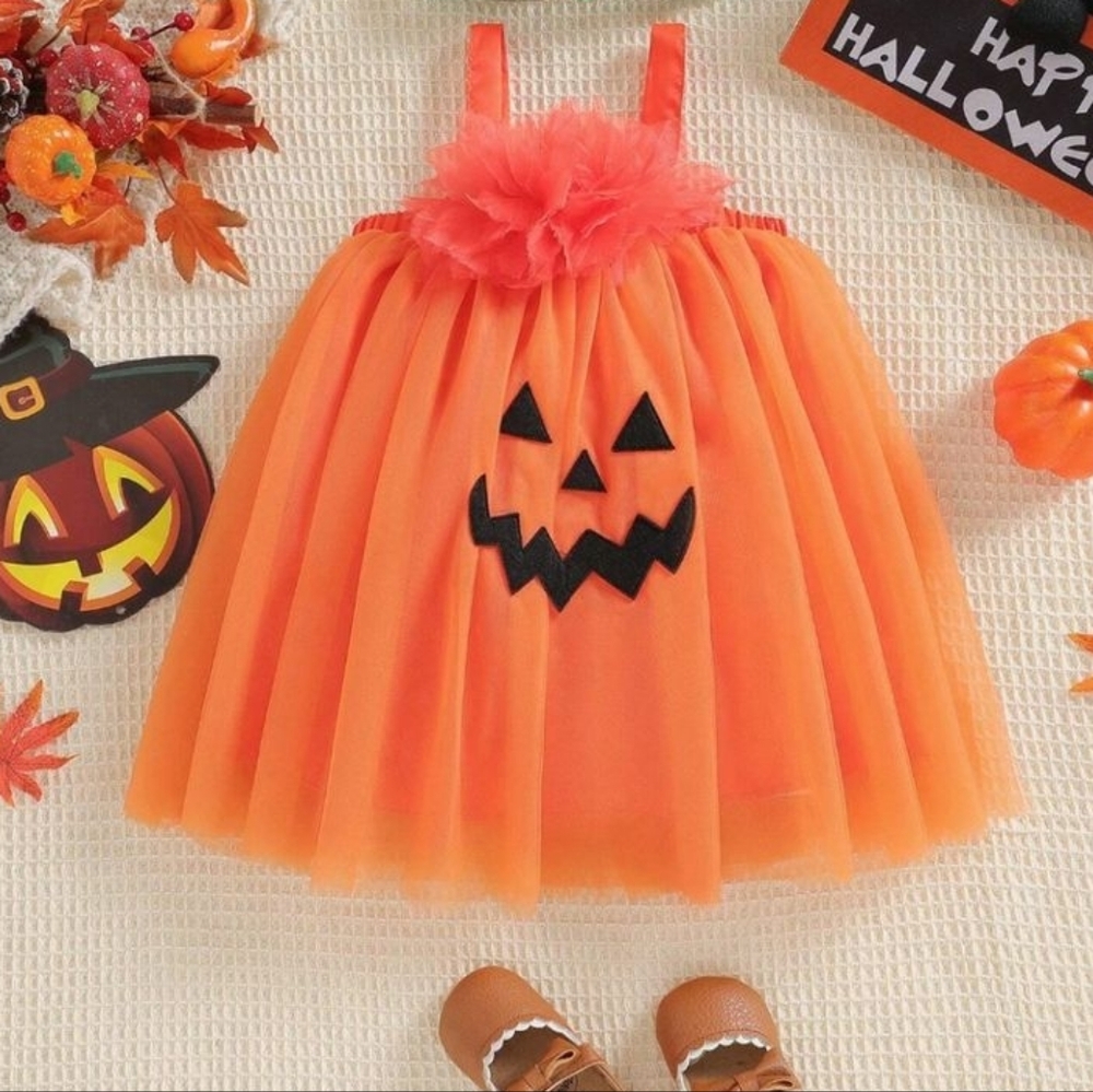 SHEIN Adorable Jack-O-Lanyern Halloween Pumpkin Dress In Orange, NWOT